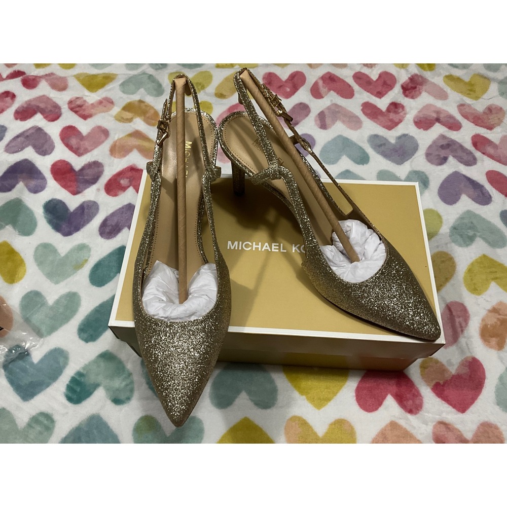 MICHAEL KORS Womens Gold Glitter Slingback Heels size 8.5m